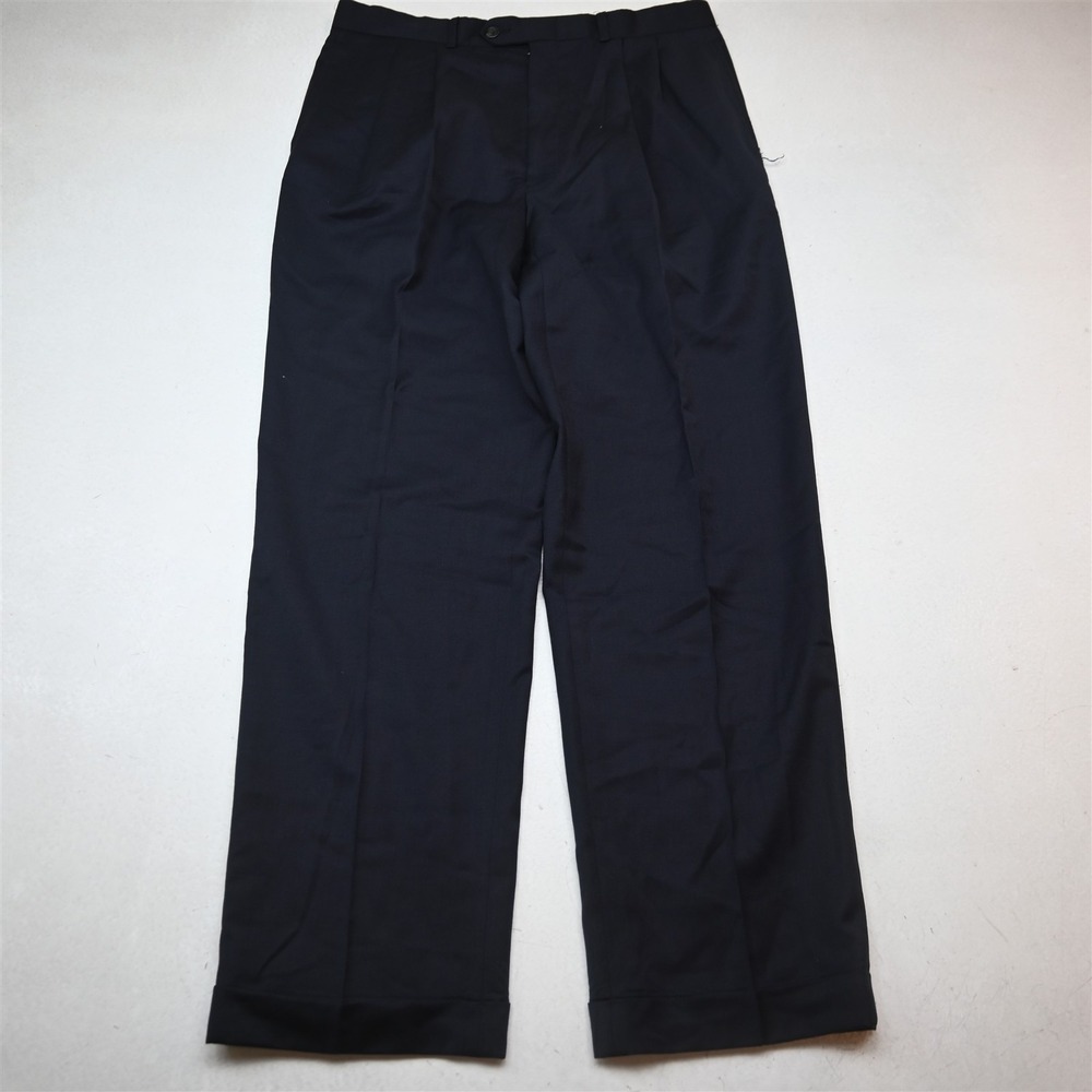Lauren Ralph Lauren 33x32 Navy Blue Wool Total Comfort Pleated Cuffed Pants